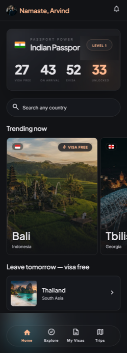 Tavro home dashboard screen