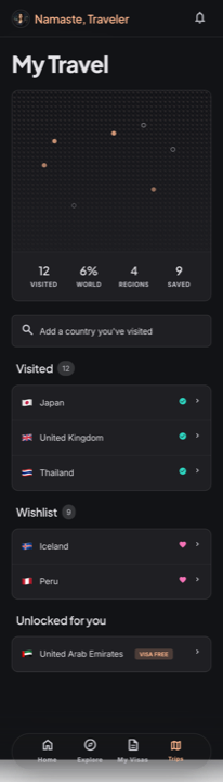 Tavro travel map screen